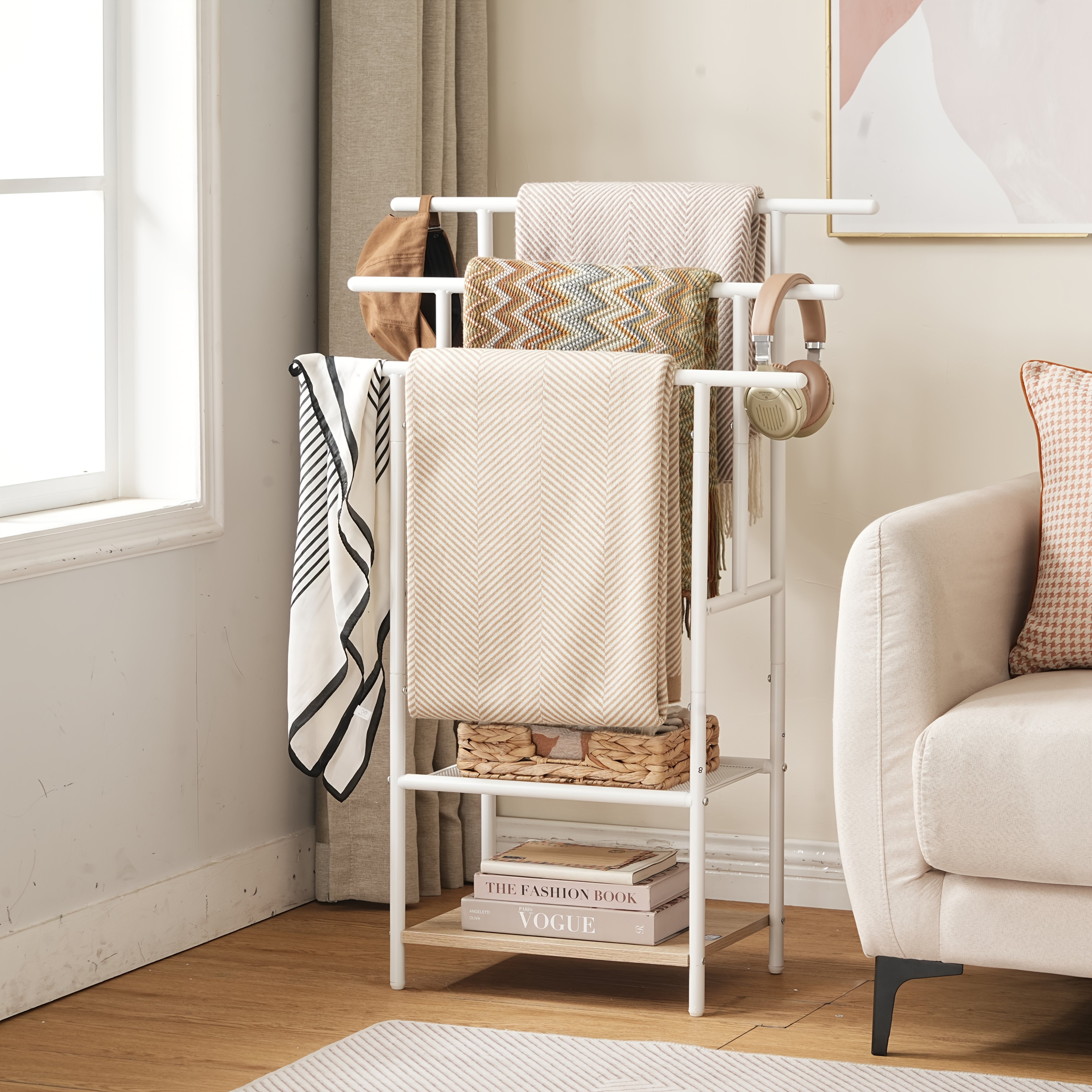 Towel Rack With 2 Storage Shelves And 3 Towel Bars - Stylish And Practical Towel Storage Rack For Living Room And Bathroom, Towel Racks