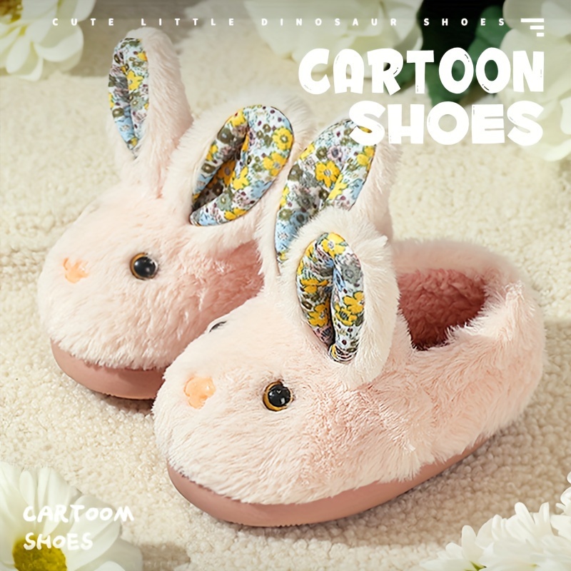 

Casual Cute Cartoon Rabbit Furry House Shoes For Girls, Comfortable Non Slip Soft Bottom Warm Walking Shoes For Indoor, Spring Autumn Winter