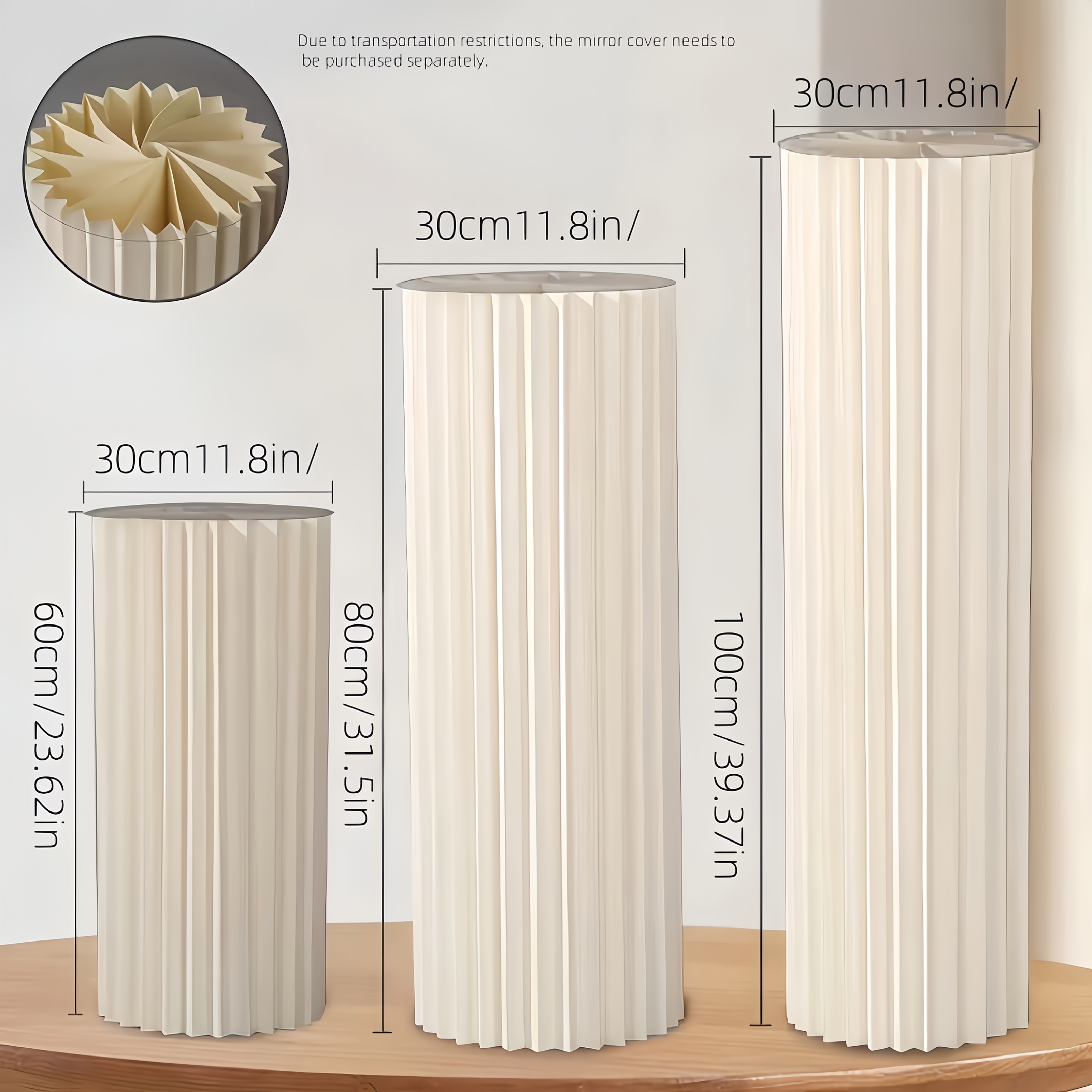 E-shop 3 Stück - 60/80 /100 Elegante Papierzylinder-Ständer | Faltbare römische Säuform (ohne Acryl-Platte oben) – Ideal für Hochzeitsdekoration,