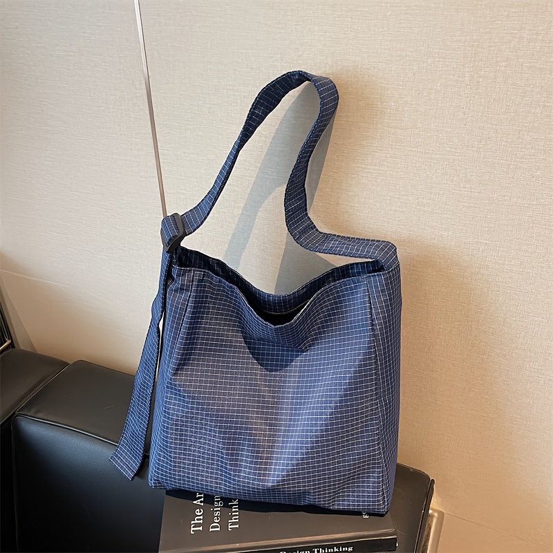 TEMU Casual Versatile Bag For Women, Lightweight Nylon Checkered Design, Large Capacity For Commuting, Crossbody, Shoulder Bag, Tote Bag Suitable For