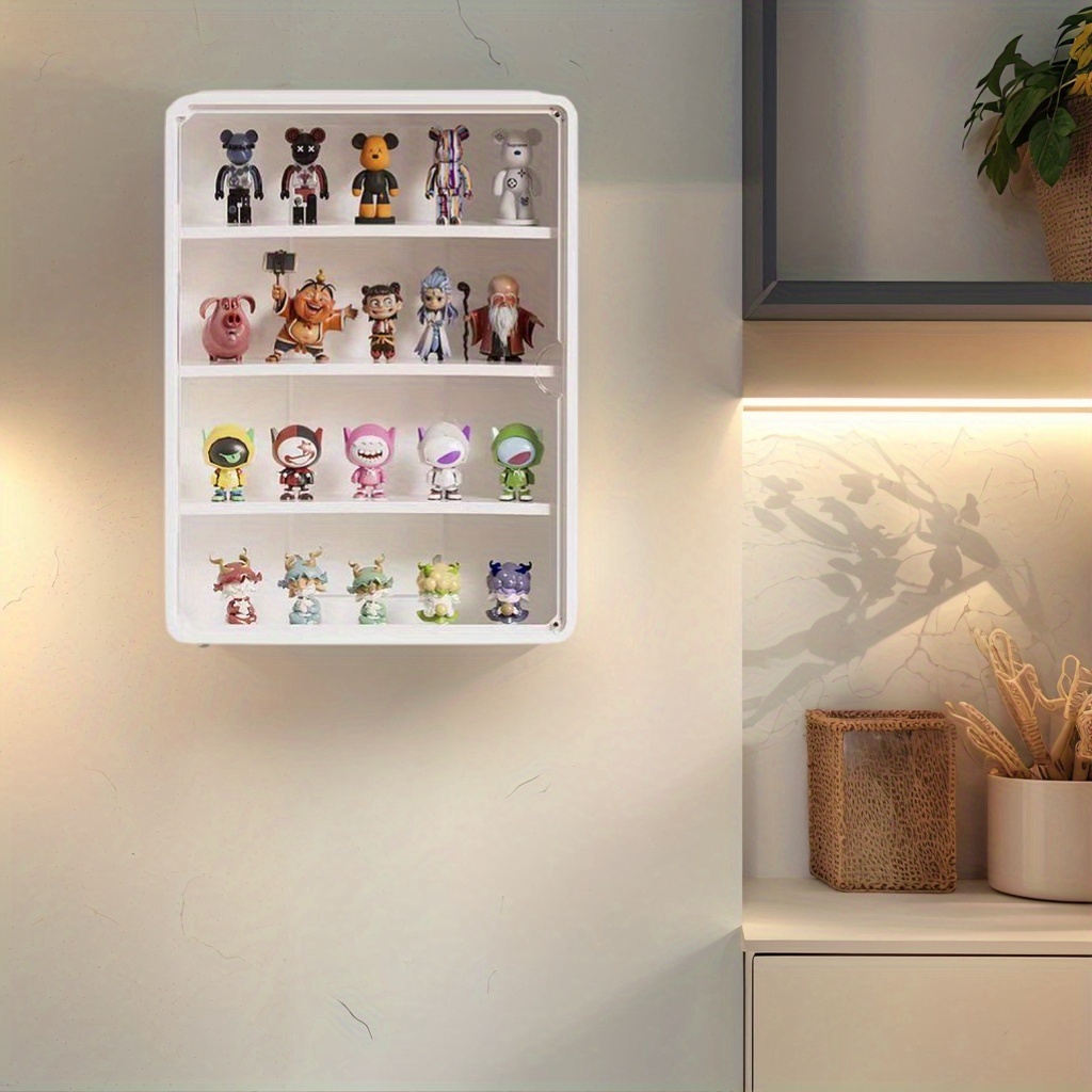 A Four-tier Toy Display Case That Wall-mounted, Serving As A Dustproof Storage And Showcase Cabinet. Suitable For Organizing Dolls, Small Figurines, Collectibles, And Model Display Racks