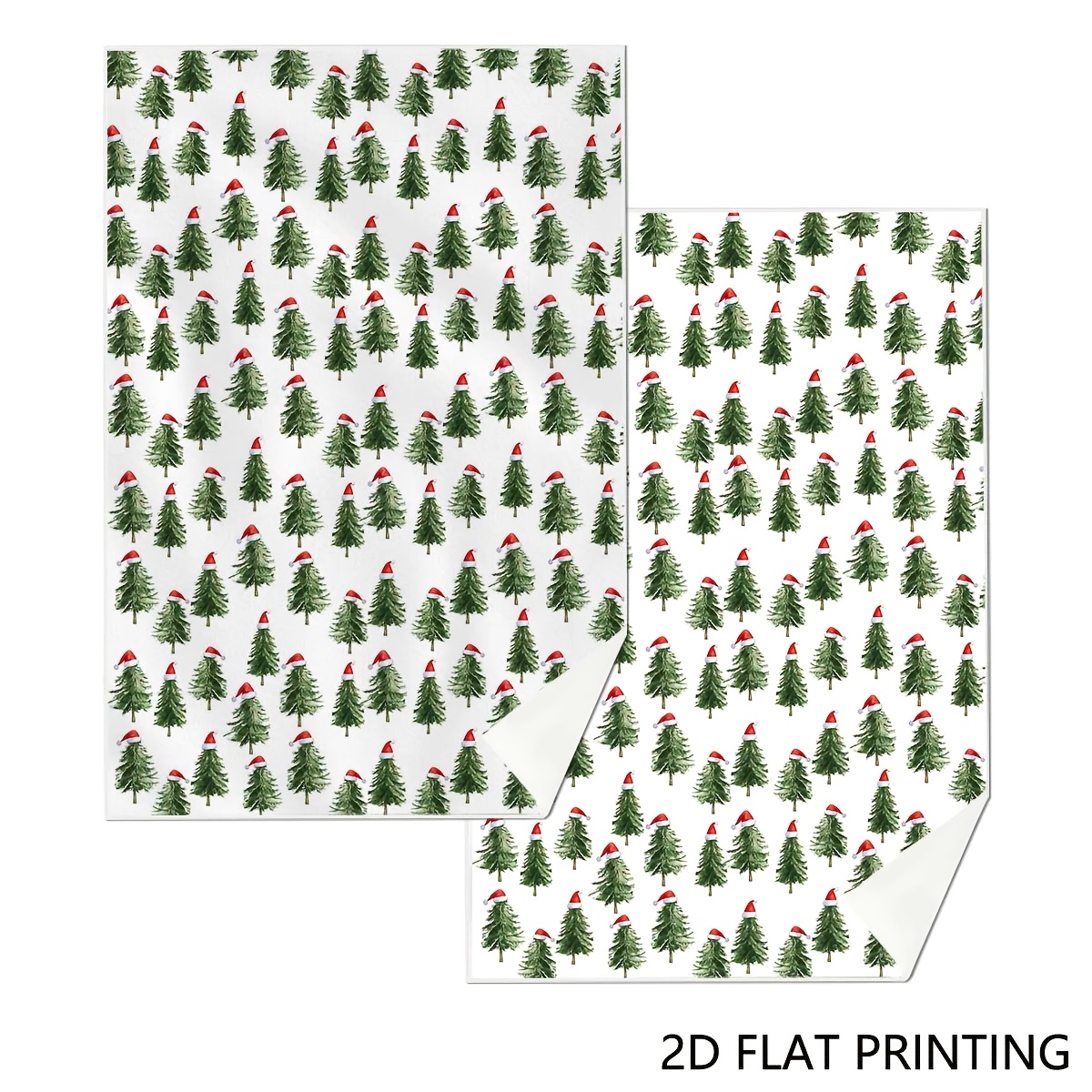 TEMU Weihnachts-Geschirrtuch-Set mit 2 Stück - Festliches Baumcluster & Weihnachtsmann-Hut-Design, weiches Polyester-Vliesgewebe, moderne längliche