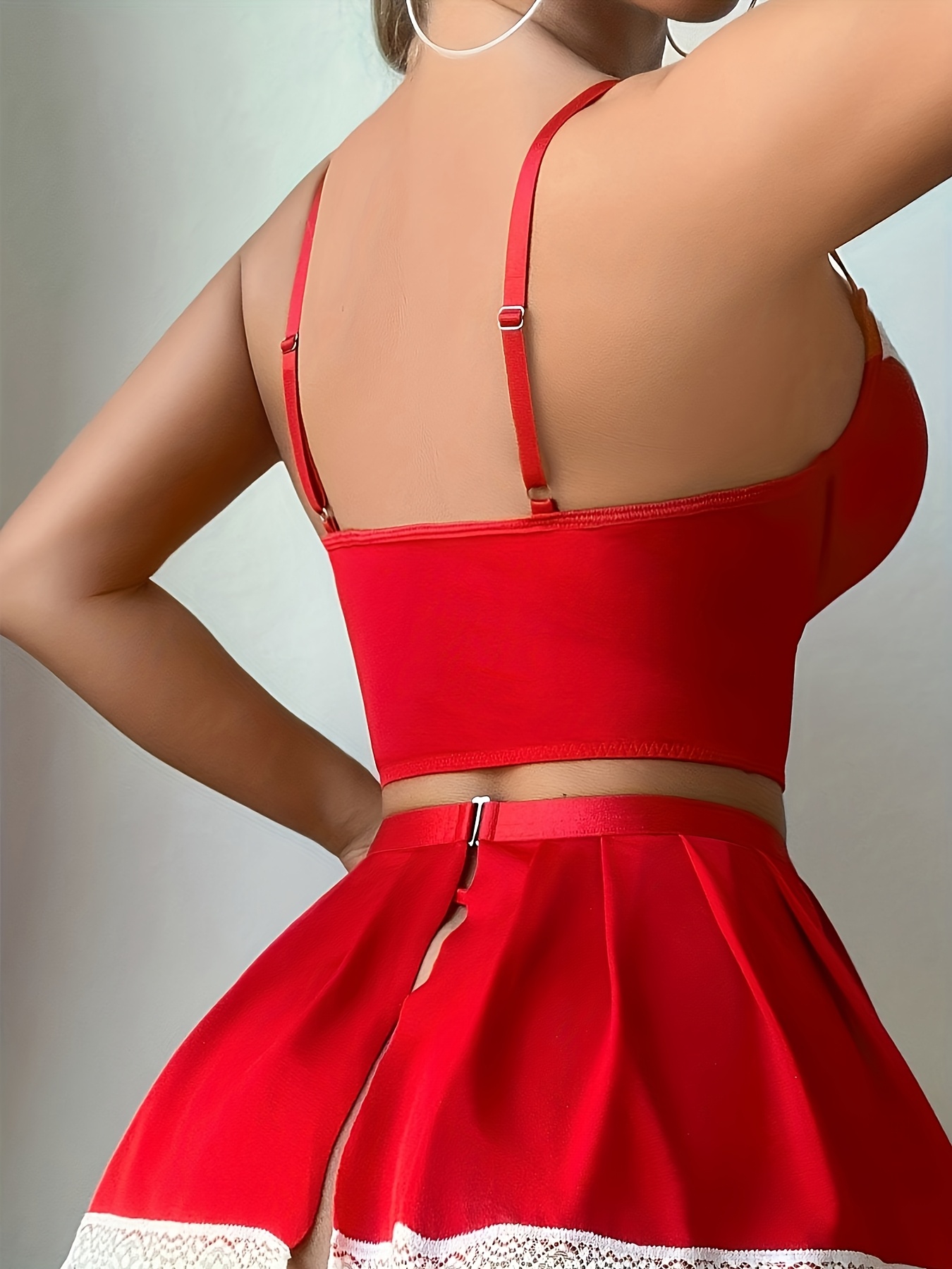 4pcs set womens   lace trim   crisscross strap cosplay   lingerie set suitable for home or party wear   Product details 1