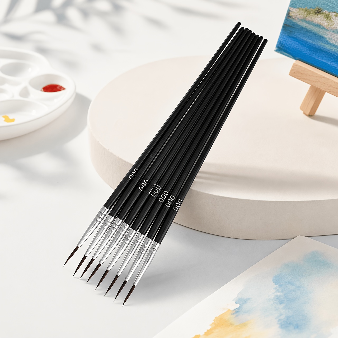 TEMU 8pcs Fine Detail Paint Brushes With Round Tip & Thin Liner Tip Suitable For Acrylic, Oil, Watercolor - Nylon Bristles & Plastic Tail Handle For