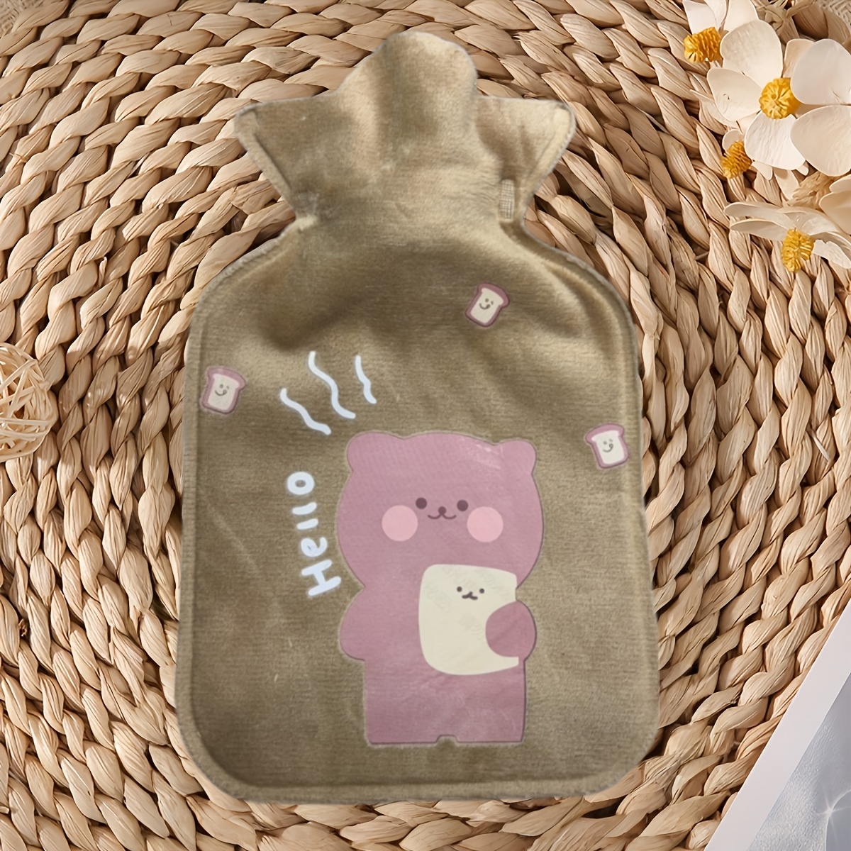 Image of 1pc Flocking Pvc Cartoon Printed Hot Water Bottle 300ml