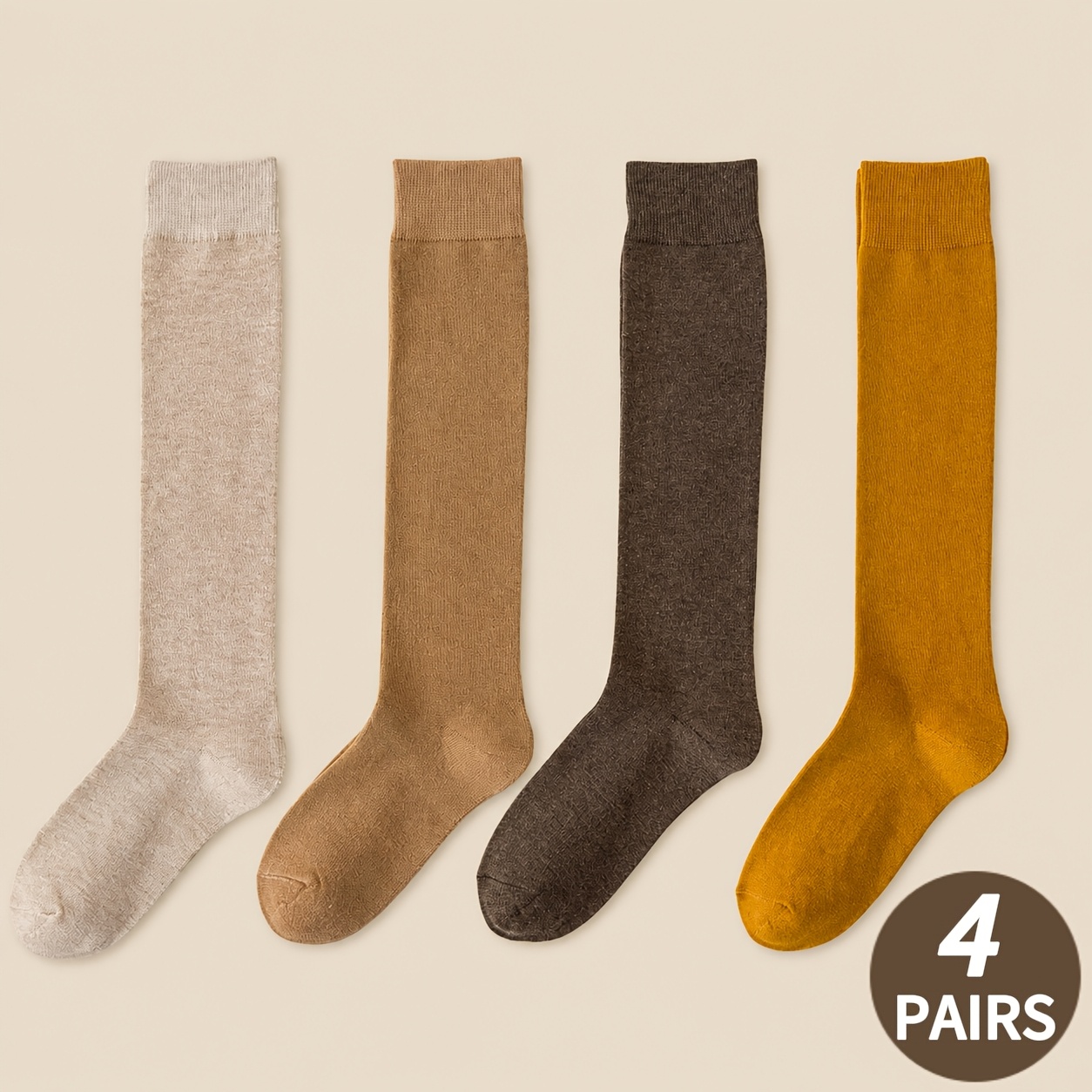 TEMU 4 Pairs Women's Autumn And Winter Warm Calf Socks, Mallard Color Mid-calf Socks, Coffee Color Scrunch Socks, Comfortable Breathable Compression