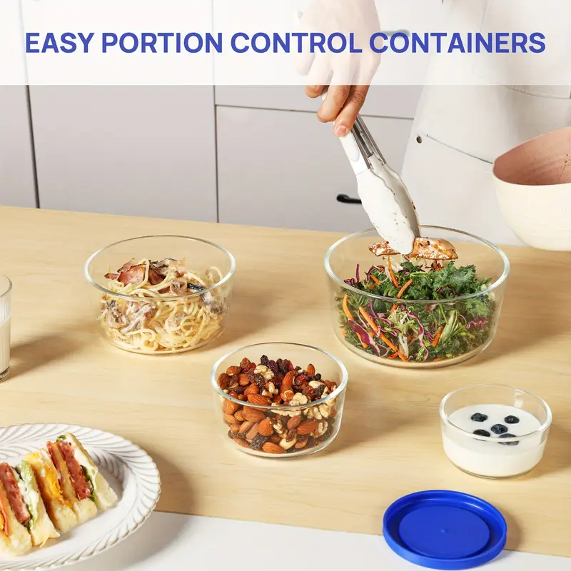 4 pack glass bowls with lids 1 2 4 bpa free borosilicate glass microwave dishwasher freezer safe airtight lids stackable meal prep containers for lunch food storage bowls for food sleek kitchenware microwavesafe bowls kitchen storage busy professionals Product details 1