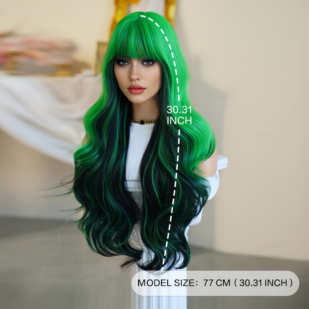 halloween dress wigs long loose curly ombre green wigs bangs - Temu