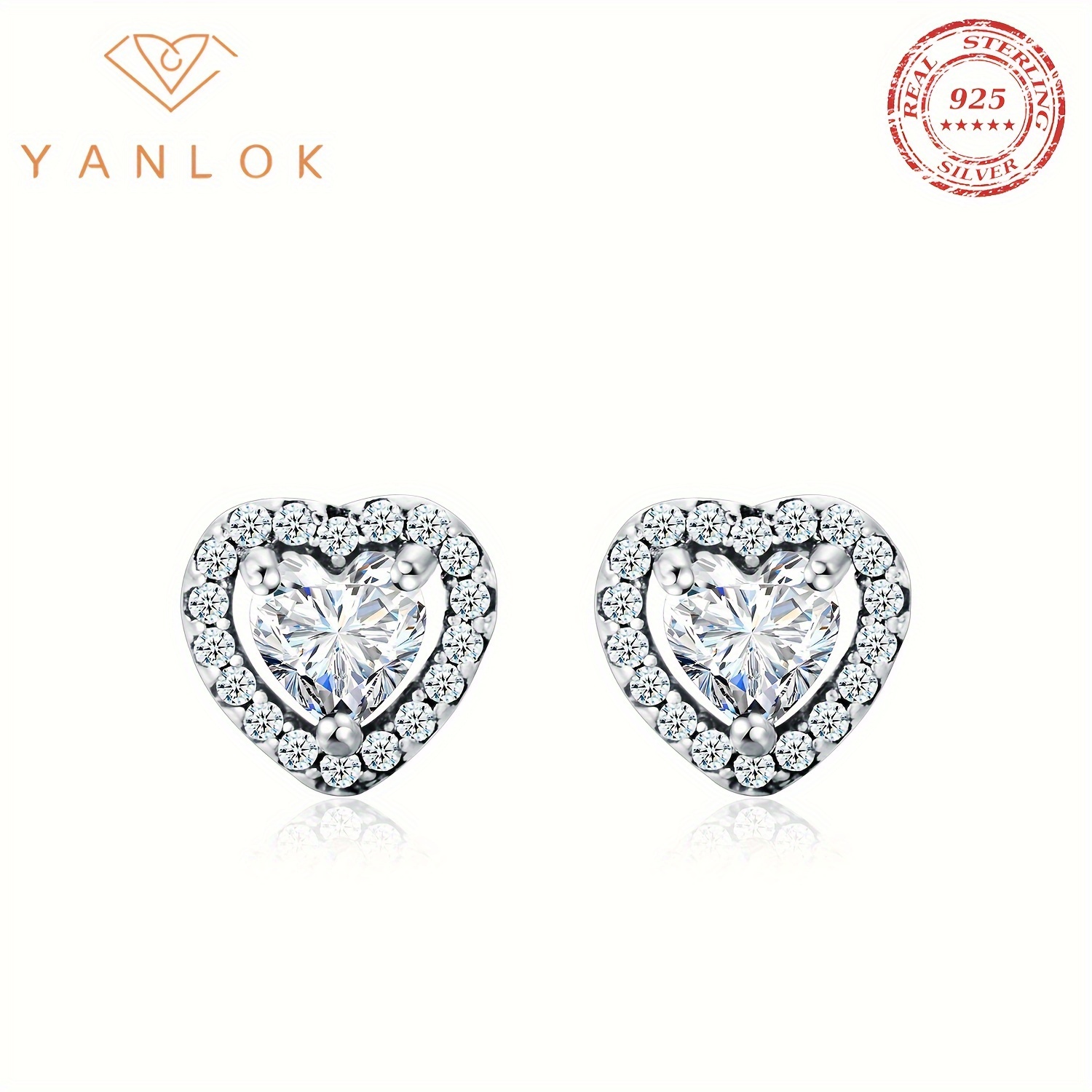 

1 Pair Yanlok Elegant Heart-shaped Stud Earrings For Women, 925 Sterling Silver With Synthetic Zirconia, Rhodium Plated, Lightweight Fashion Jewelry For Parties And Music Festivals, Style, Gift