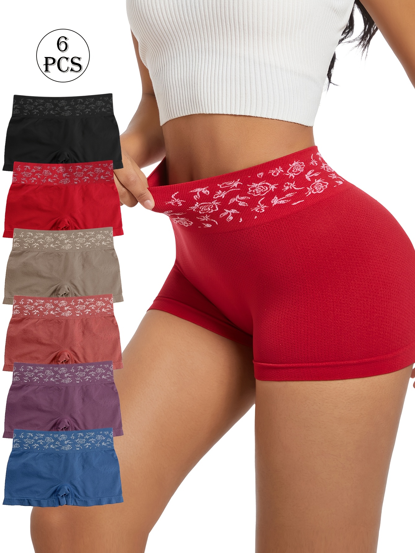 6 pack   high   seamless boy shorts for women breathable stretchy comfortable breathable underwear with random print design