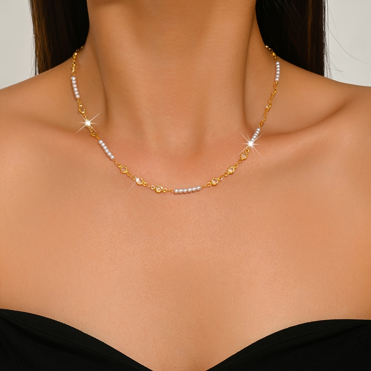 Women's Elegant Thin Chain Imitation Pearl Clavicle Necklace, Versatile Accessory