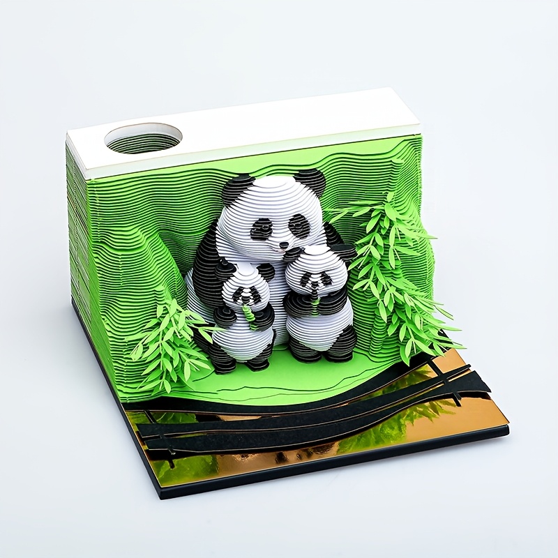 Image of Calendar 2027 Panda Desk Weekly Calendar Decoration With Acrylic Case, Paper Sculpture Notes, Paper Carving Art Craft Gift, 214 Pages, , Pen Holder