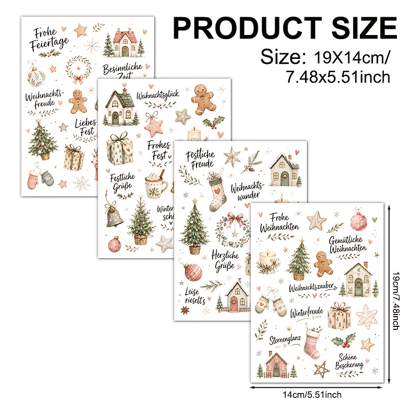 TEMU 4pcs Set, Nordic Style Christmas Small Item Patterns, Uv Dtf Waterproof And Scratch-resistant Vinyl Material, Suitable For Diy Crafts, Cups,