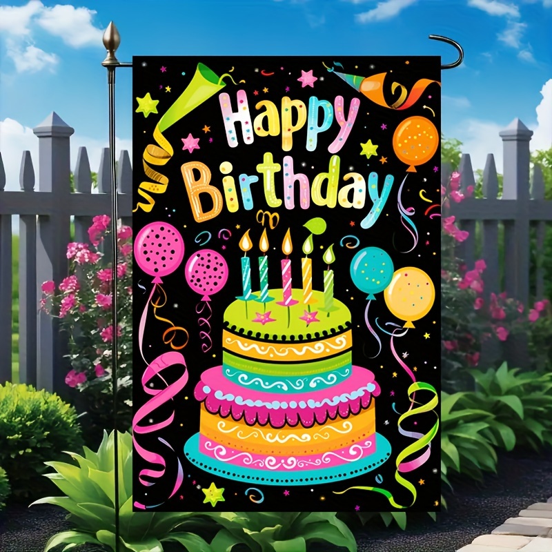 

1 Pc Happy Birthday Garden Flag - Double-sided Polyester Decorative Flag For Outdoor Celebrations, All-season Lawn & Patio Party Accessory, No Pole, Event & Festive Supplies, 12x18