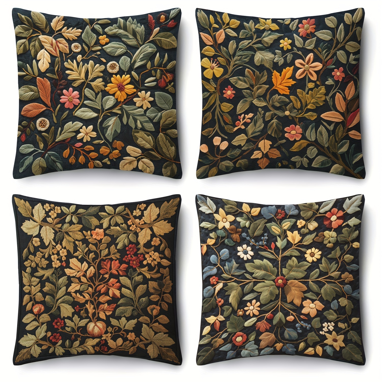 

4- Embroidered , 18x18 , , Washable, And Cushion For Decor - Inserts Not Included