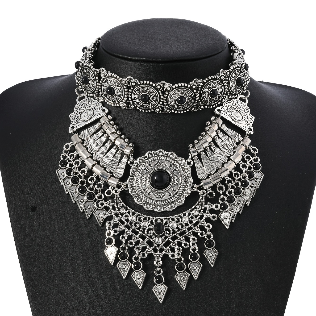 TEMU Collier bohème vintage avec pompon et franges fait main pour femme, accessoire décontracté, ras-de-cou court chaîne pour clavicule