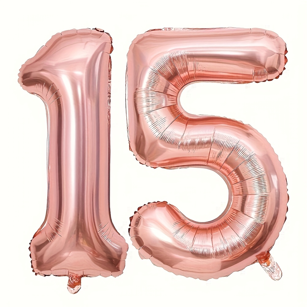 32-inch Giant Number 15 Rose Hydrogen Balloon - Durable Plastic, Elegant Metallic Finish, Perfect For Birthday Parties, Anniversaries, And Celebrations, Celebration Balloon, Birthday Party Decoration