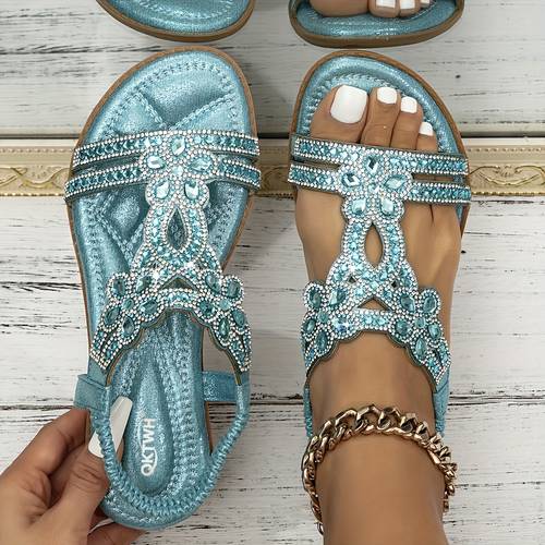 Women's Rhinestone Sandals, 2023 New Style, Plus Size, Summer Wedge Heels, Fashionable, Sophisticated, Bohemian Fairy Style, Pairs Well with Skirts, Women Shoes