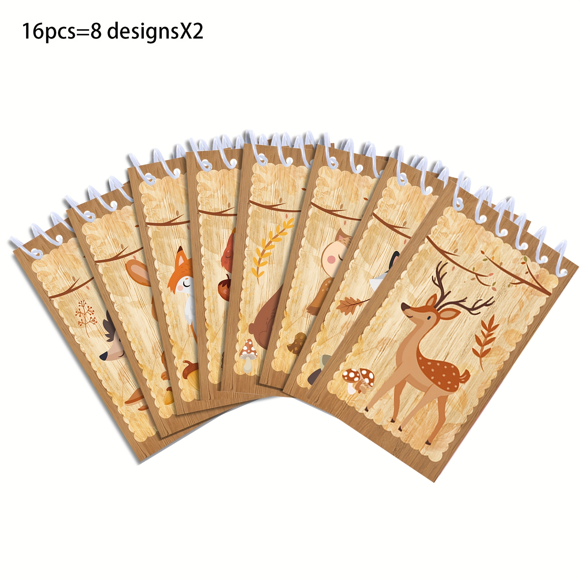 Image of Set Of 16 Mini Notepads Featuring Cartoon Woodland Animals Like Foxes And Rabbits, Perfect For Birthday Party Supplies