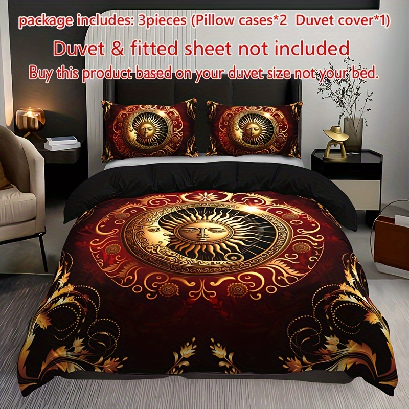 Image of 3pcs Mysterious Star Floral Pattern Duvet Cover Set (1 Duvet Cover + 2 Pillowcases, Pillow Core Not Included), Home Dormitory Hd Printing