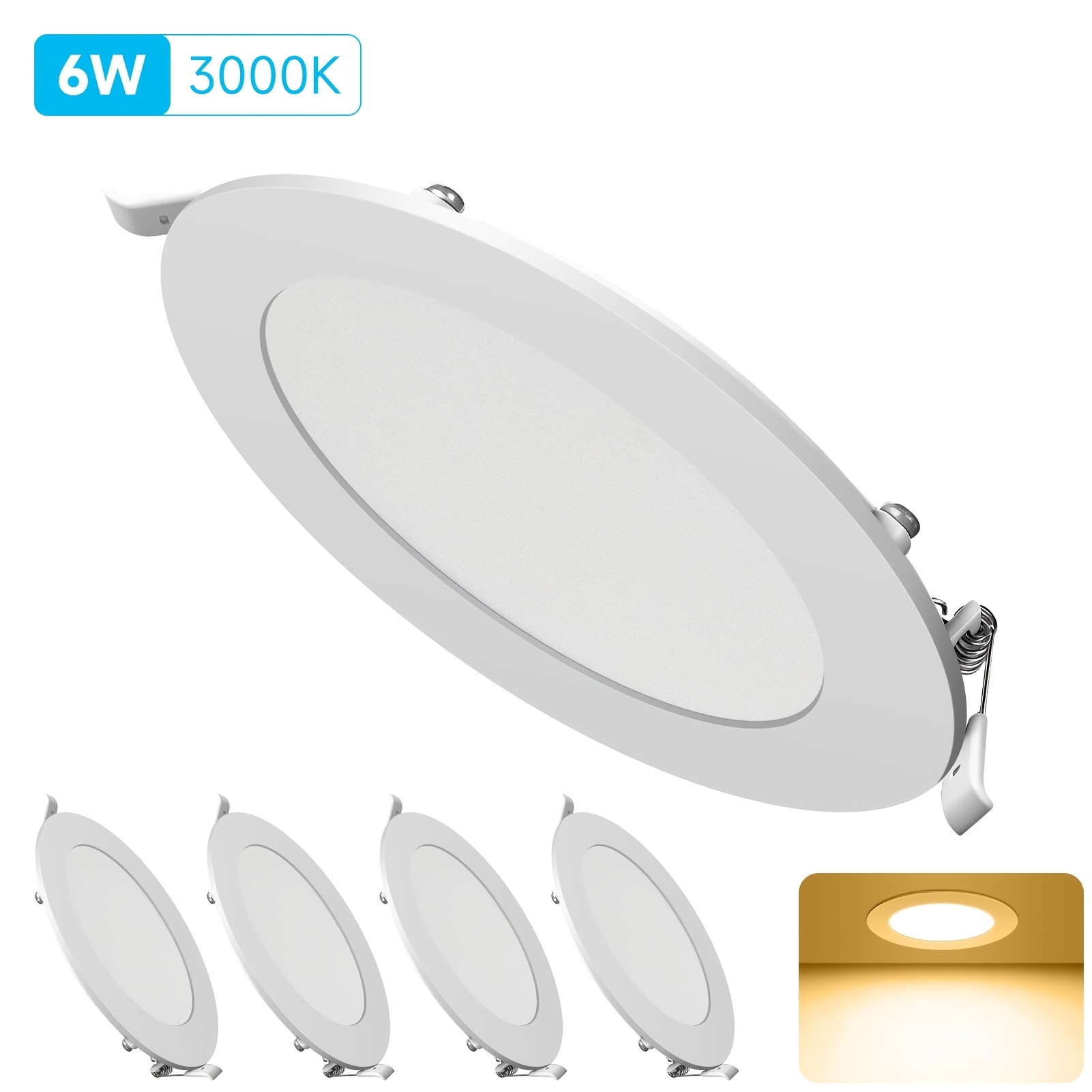 5pcs 6w-4inch Led Round Recessed Ceiling Flat Panel Ultra Slim Lamp In Cool White Warm White For Commercial Lighting Office Corridors, Acrylic, With Included