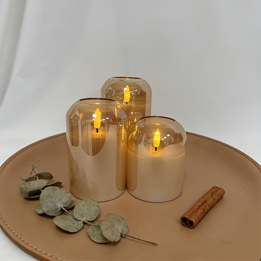 3 Flameless Flickering Led Pillar Candles | Candles For Room, Living Room, And Decoration, Ideal For Christmas, Valentine's Day, Autumn Home Decor, , Marriage Proposal - Remote Controlled
