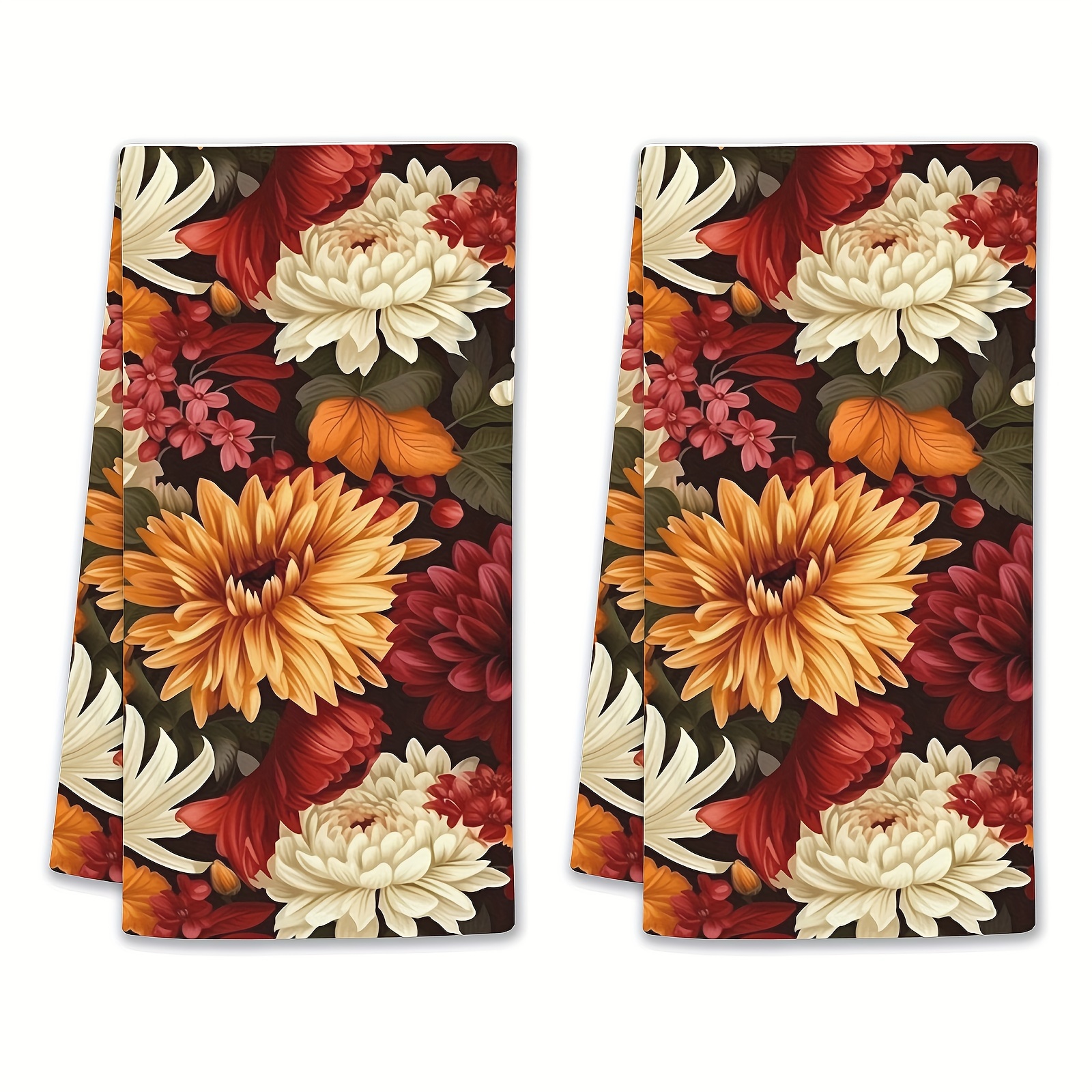 

Soft Terry Kitchen Towel Set: 2 Pieces, Floral Design, Super Soft, Non-fading, Hand Wash Only