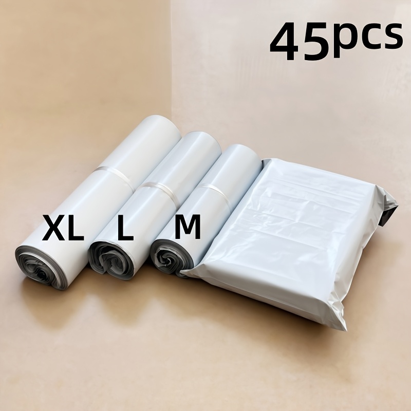 45 White Courier Bags, Mailing Bags - Super Strong, Pe Material, Self-sealing, 3 Sizes Suitable For Large Packages, Clothing Packaging Bags, Commercial Use Courier Bags, Mailing Transport Bags