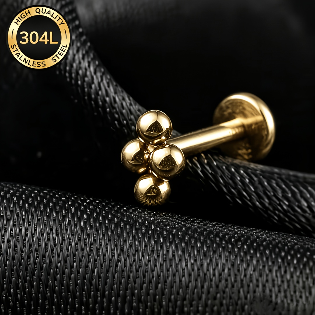 TEMU 1 pièce Bijou de piercing polyvalent en acier inoxydable avec filetage spiralé métallique à 4 billes pour lèvre/cartilage/hélix/Rook//, 16G