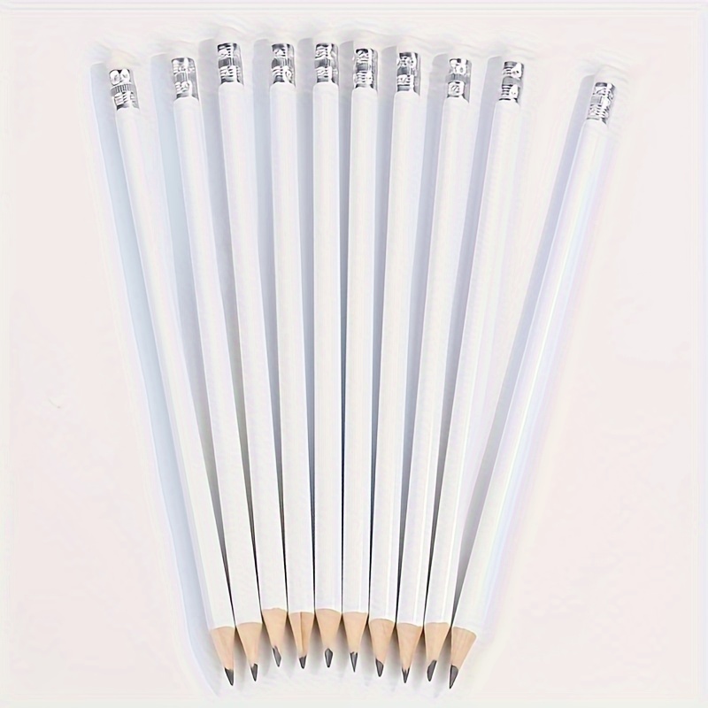 

10-pack White Round Sketching Pencils With Erasers - Perfect For Artists & Students, Ideal Gift Packaging Supplies