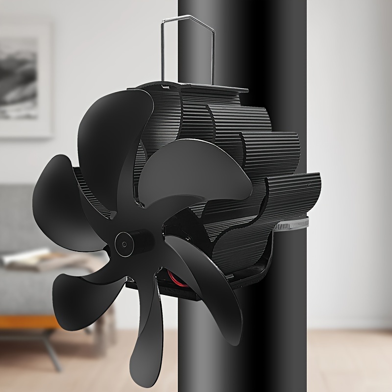 1pc fireplace heat powered stove chimney wall mounted 6   black fan for air circulation aluminum alloy metal material wood burning stove   to blow out hot air   heating faster fan without electricity with adjustable   details 1