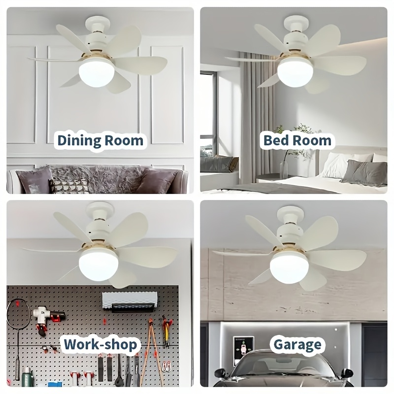 Ventilador de Techo con Luz y Control Remoto, Iluminación LED con Ventilador, 3 Velocidades de Flujo de Aire Silencioso y 3 Temperaturas de Color (3000K-4500K-6500K), Instalación Sin Herramientas + Temporizador, Ventilador de 6 Aspas E26/E27, Ideal para Dormitorio, Sala, Cocina, Garaje, Tiendas y