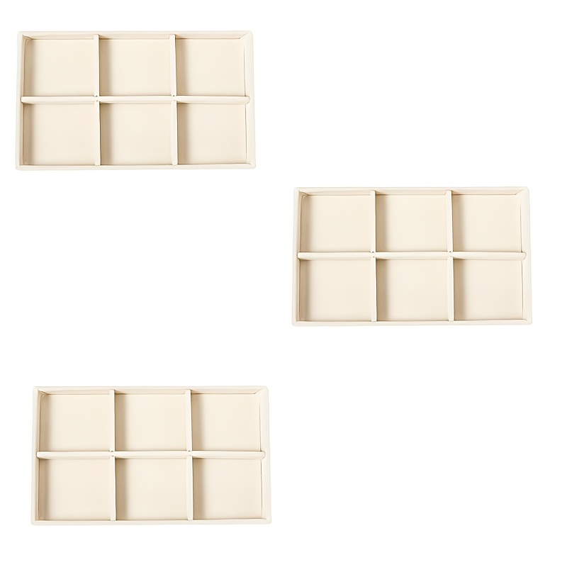 TEMU 3pcs 6-grid Velvet Jewelry Display Tray Set, Ring, Earring, Necklace, Cufflink Storage Box, Jewelry Organizer, Jewelry Trays