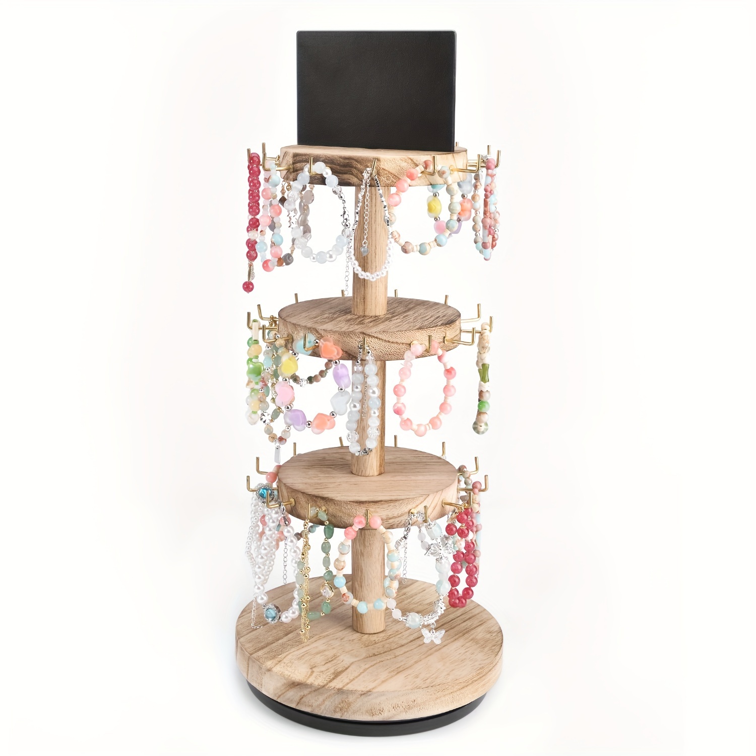 

3- Wooden Jewelry Organizer, Rotatable Display Stand Bracelet & Necklace For And , - Product