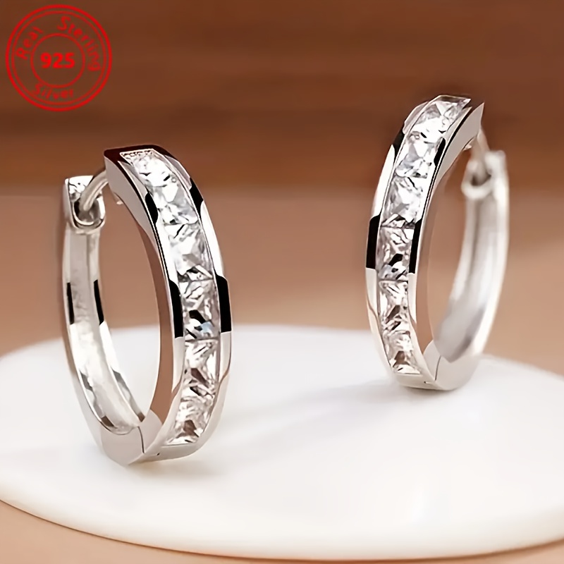 

Elegant 925 Sterling Silvery Hoop Earrings For Women - Sparkling, Fashion- Design With Silvery Plating