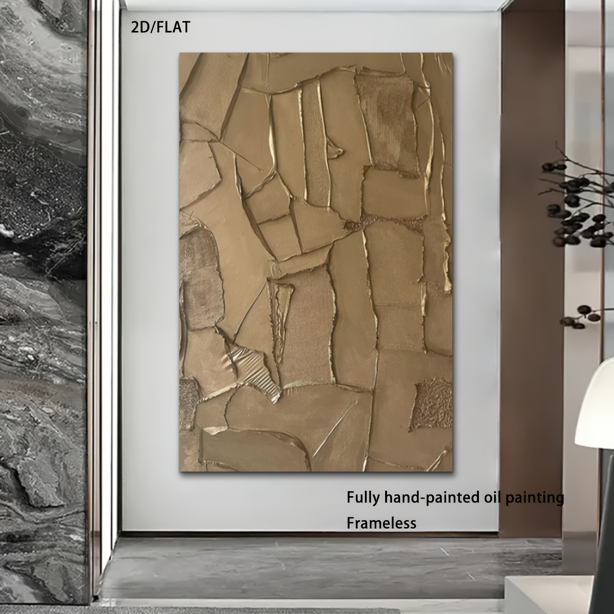 1pc, Super Large 100% Hand-painted Original Modern Golden Three-dimensional Relief Abstract Art Painting, Luxury Light Luxury Style Metal Texture Geometric Oil Painting Ornaments, Large Luxury Murals, Nordic Bohemian Style Murals, Modern Heavy