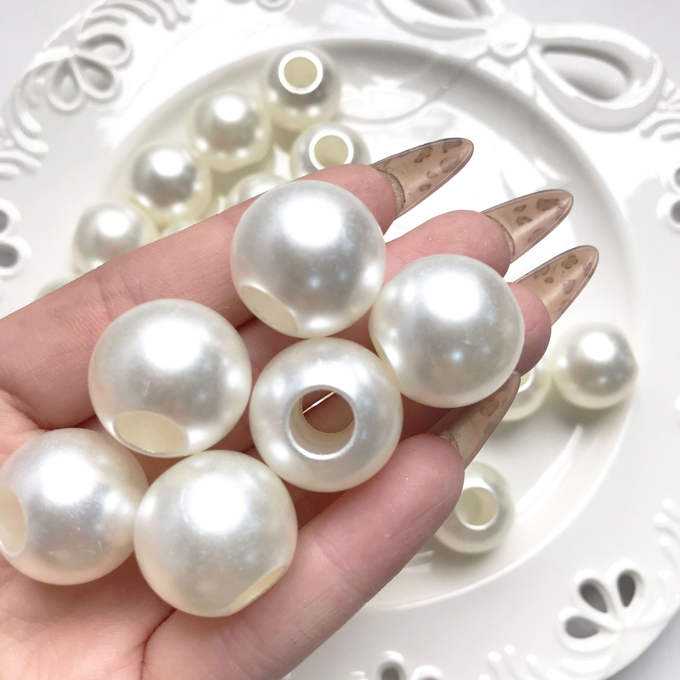 

20pcs 20mm Large Hole Acrylic Pearls Beads, Through Hole Round Beads For Diy Hair Ties, Bracelets And Jewelry Making