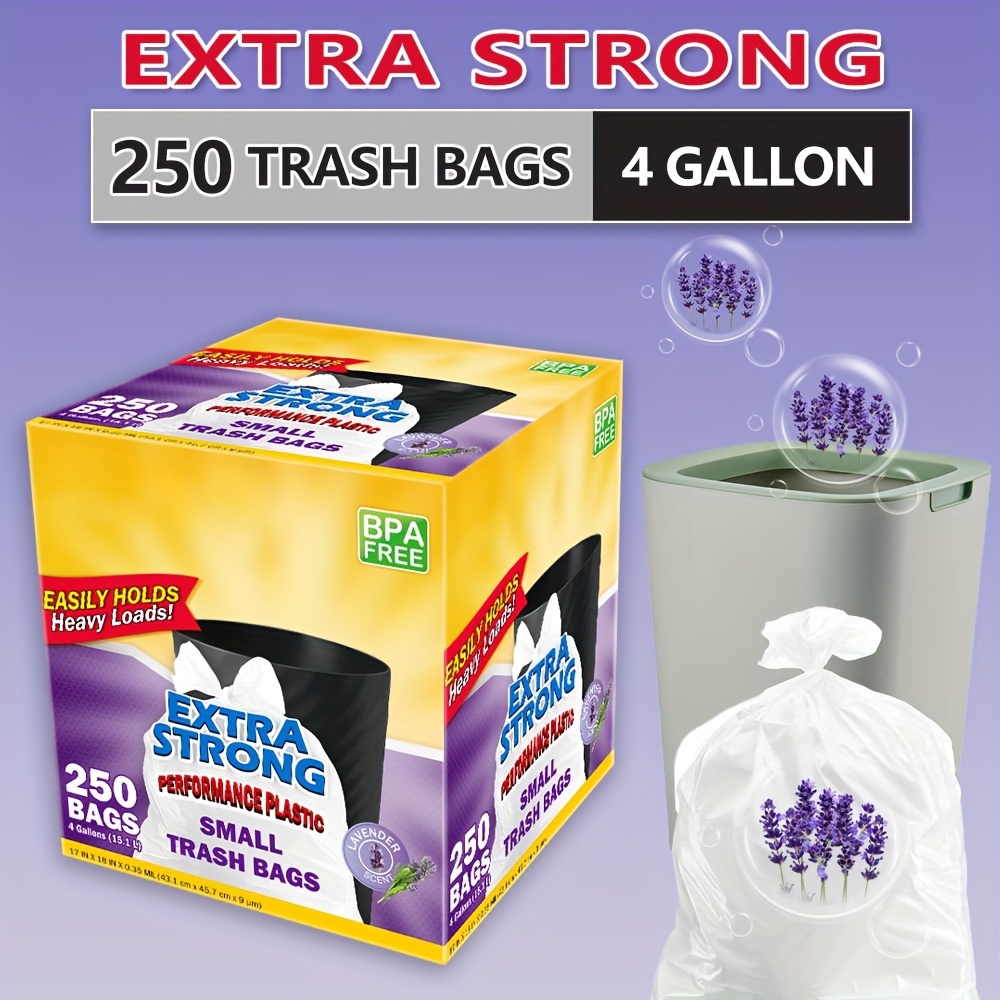 

250 Bags 4 Gallon Lavender Aroma Plastic Disposable Garbage Bags-super Strong, Leak-resistant, Odor-proof For Bedroom, Kitchen, Living Room, Outdoor, And Toilet Use - And Sanitary Waste Solution