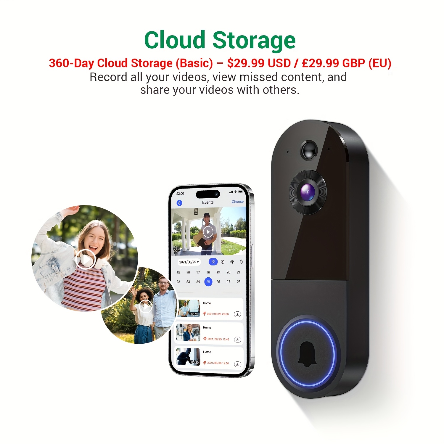 Image of Wireless Video Doorbell Camera, Battery Powered, Fhd , Cloud Storage, Ai Human Detection, , Night Vision, 2 Way Audio, 2.4g Wifi , Surveillance Door Cam For System (without Receiver)