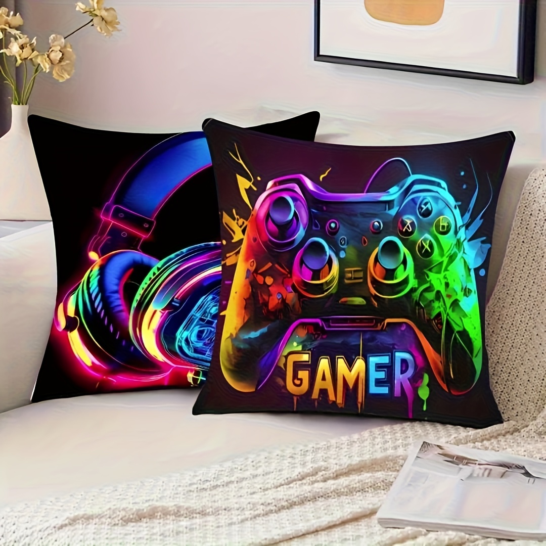 TEMU 2pcs, 2d Gamer With Headphones Design Printed Pillowcase - Soft, Machine Washable Home Decor, Suitable For Living Room And Bedroom, Sofa Outdoor