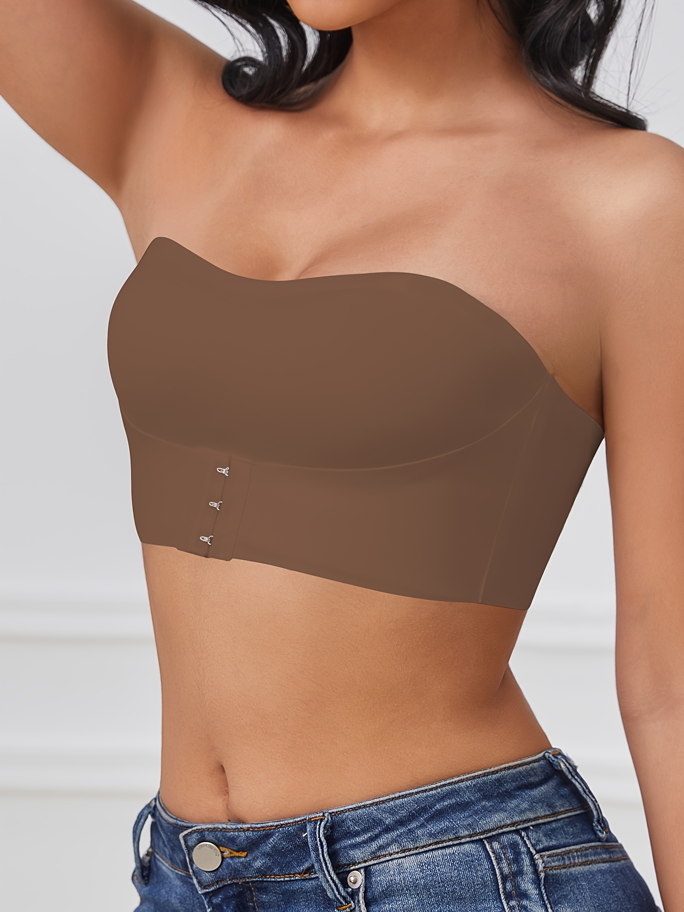 Women's Solid Color Front Closure No Padded Strapless Bra