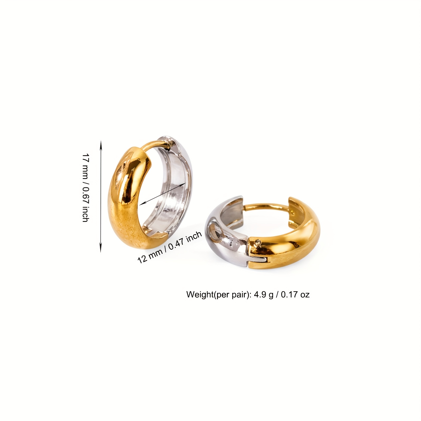 E-shop Hochwertige 18K vergoldete -Verblassung Edelstahl Damen Creolen, 316L Ohrstecker Hypoallergen, elegant trendig baumelnde modische Zweifarben