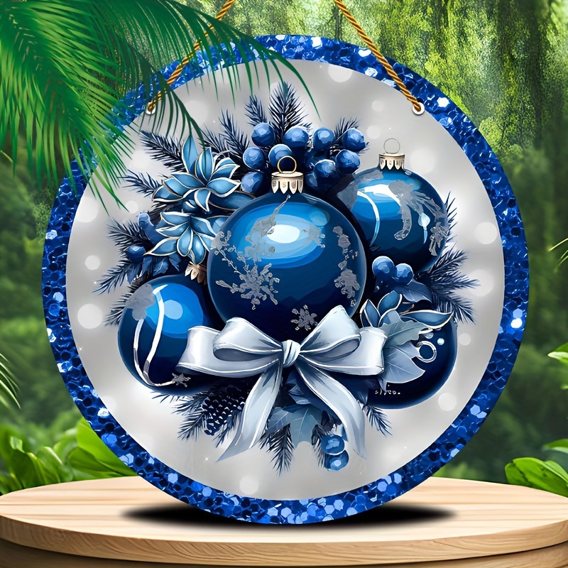 

Classic Blue Christmas Wreath Acrylic Hanging Decoration - 8x8 Inches (20cm X 20cm) - No Electricity Required - Suitable For Christmas, New Year, Housewarming, General Occasions, Winter Festivities