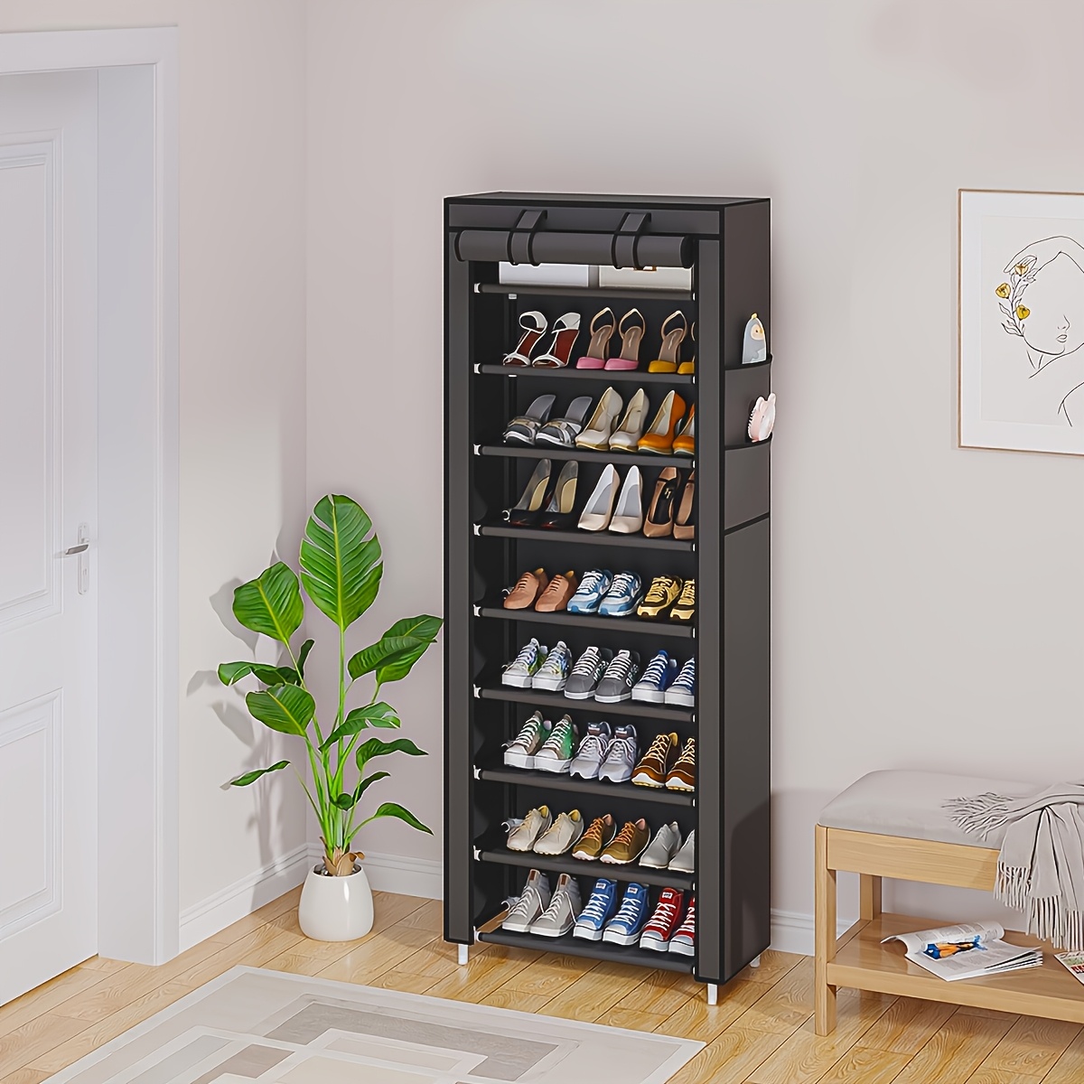 portable shoe cabinet 5 6 9 3 tier shoe organizer with nonwoven fabric cover suitable for   scenes such as entryway easy to assemble shoe storage shelf for 27 35 pairs of shoes suitable for sneakers high heels and boots