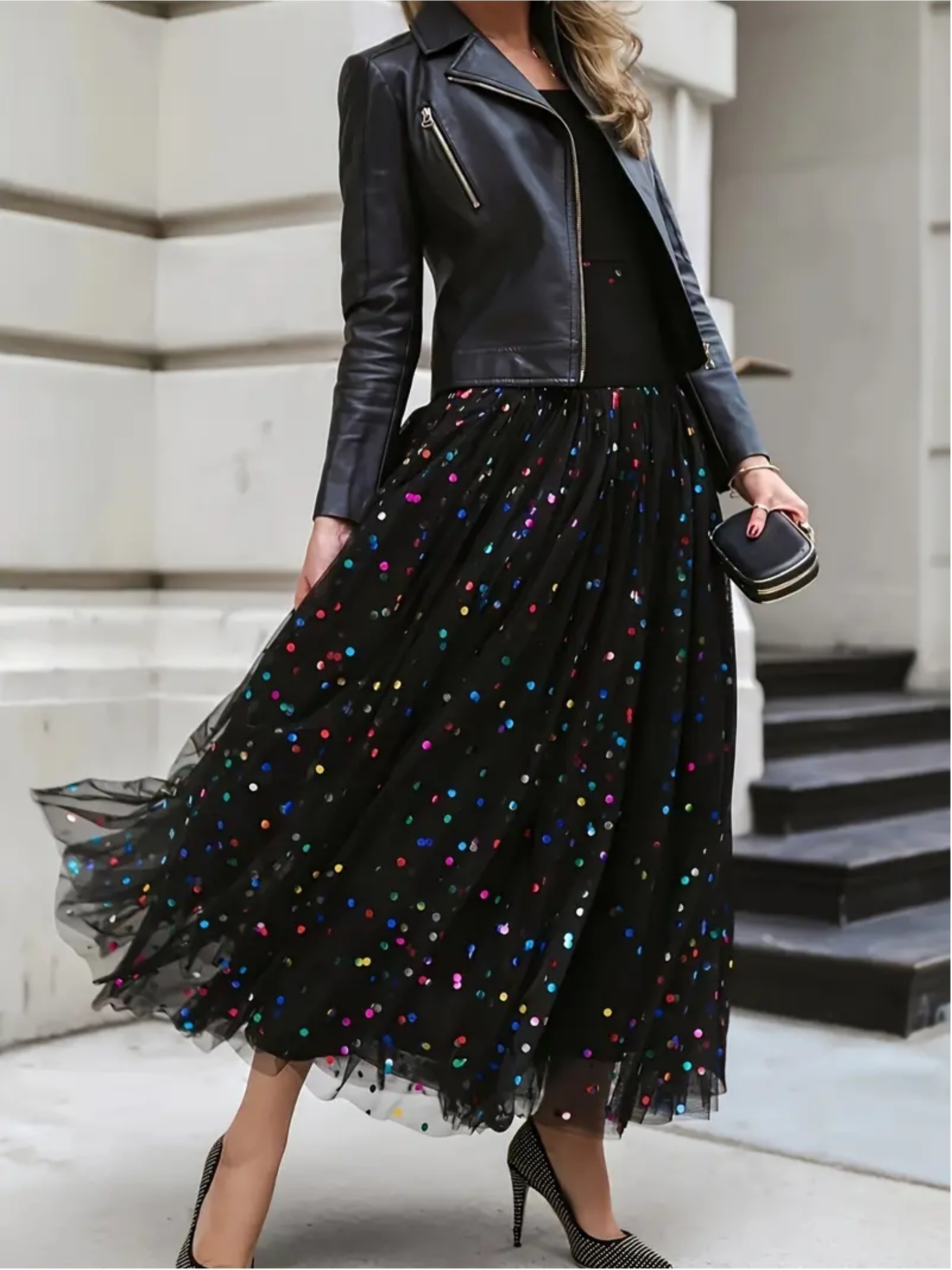 Plus Size Colorful Dot Tiered Tulle Skirt Elegant High Waist Maxi Skirt For Party Women s Plus Size Clothing