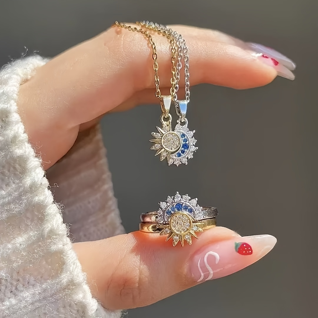 TEMU Ensemble de 4 pièces : Collier, bague, bijoux de couple empilables, niche , ensemble de chaîne clavicule