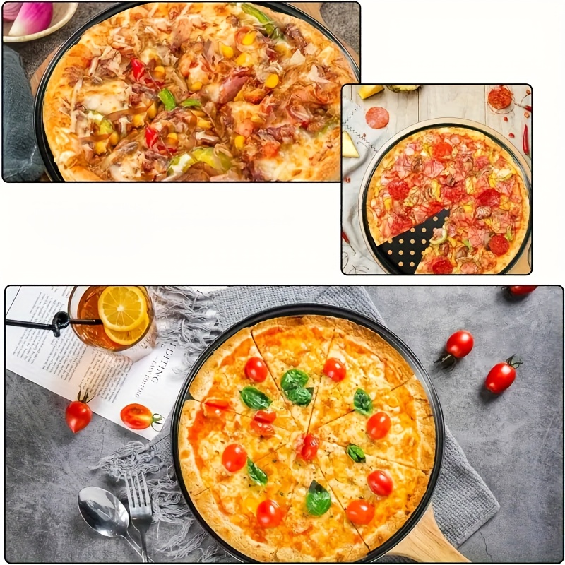 1pc 2pcs high quality non stick pan   ventilated   results oven safe 12 inch metal baking pan suitable for home and restaurant kitchens premium perforated pizza pan   easy to   perfect baking   details 11