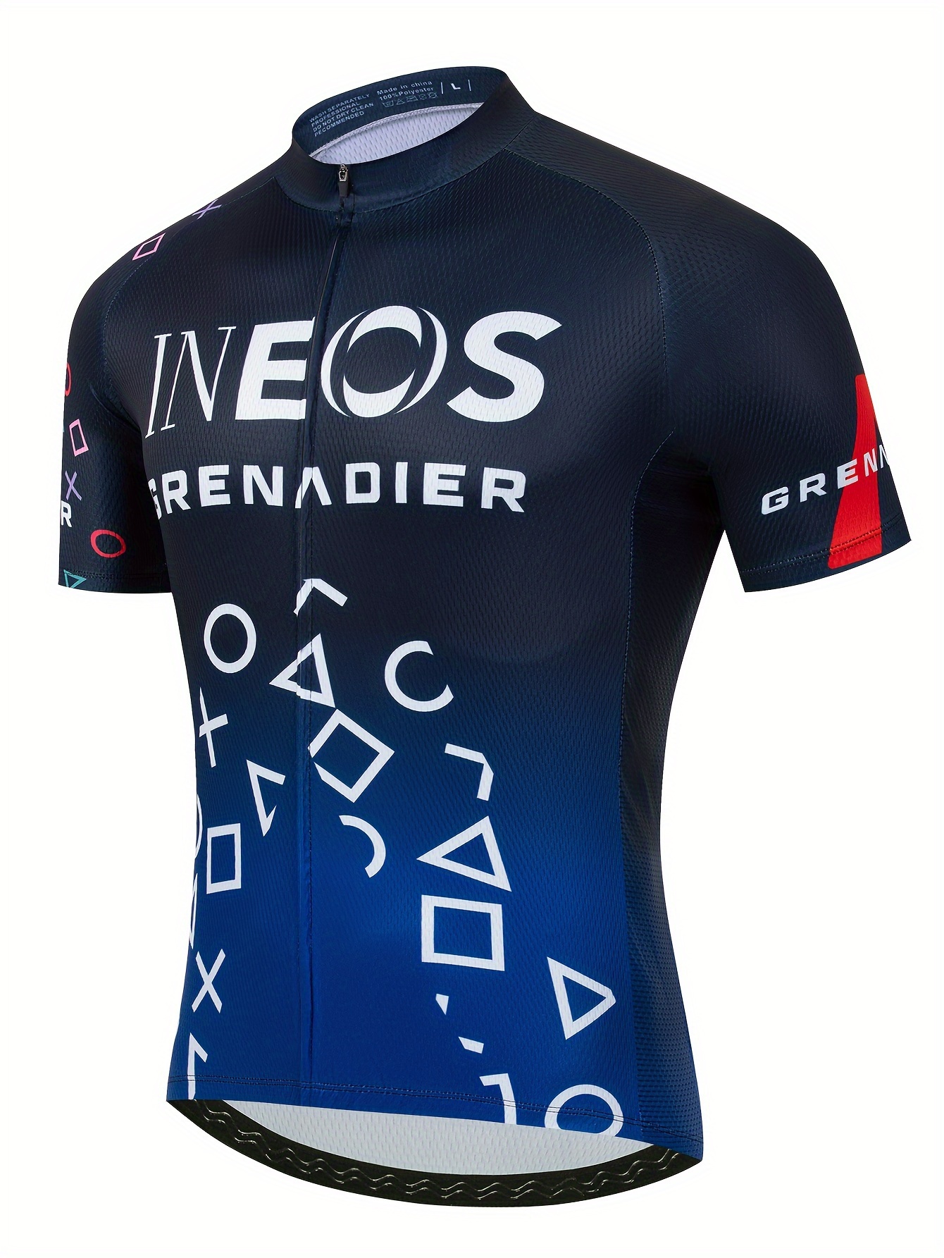 mens letter print cycling jersey quick dry breathable moisture wicking short sleeve shirt for biking riding sports blue 0