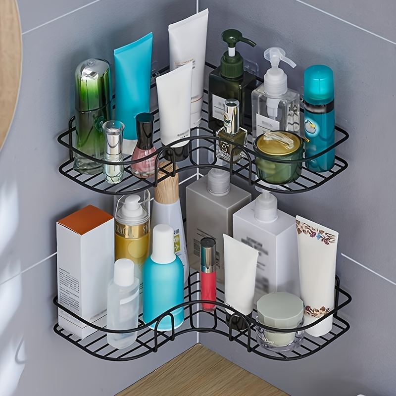 

1pc Punch-free Shower Corner Caddy, Toilet Corner Shelf, Toiletry Rack, Washroom Triangle Storage Rack, Wall Mounted Storage Rack For Bathroom