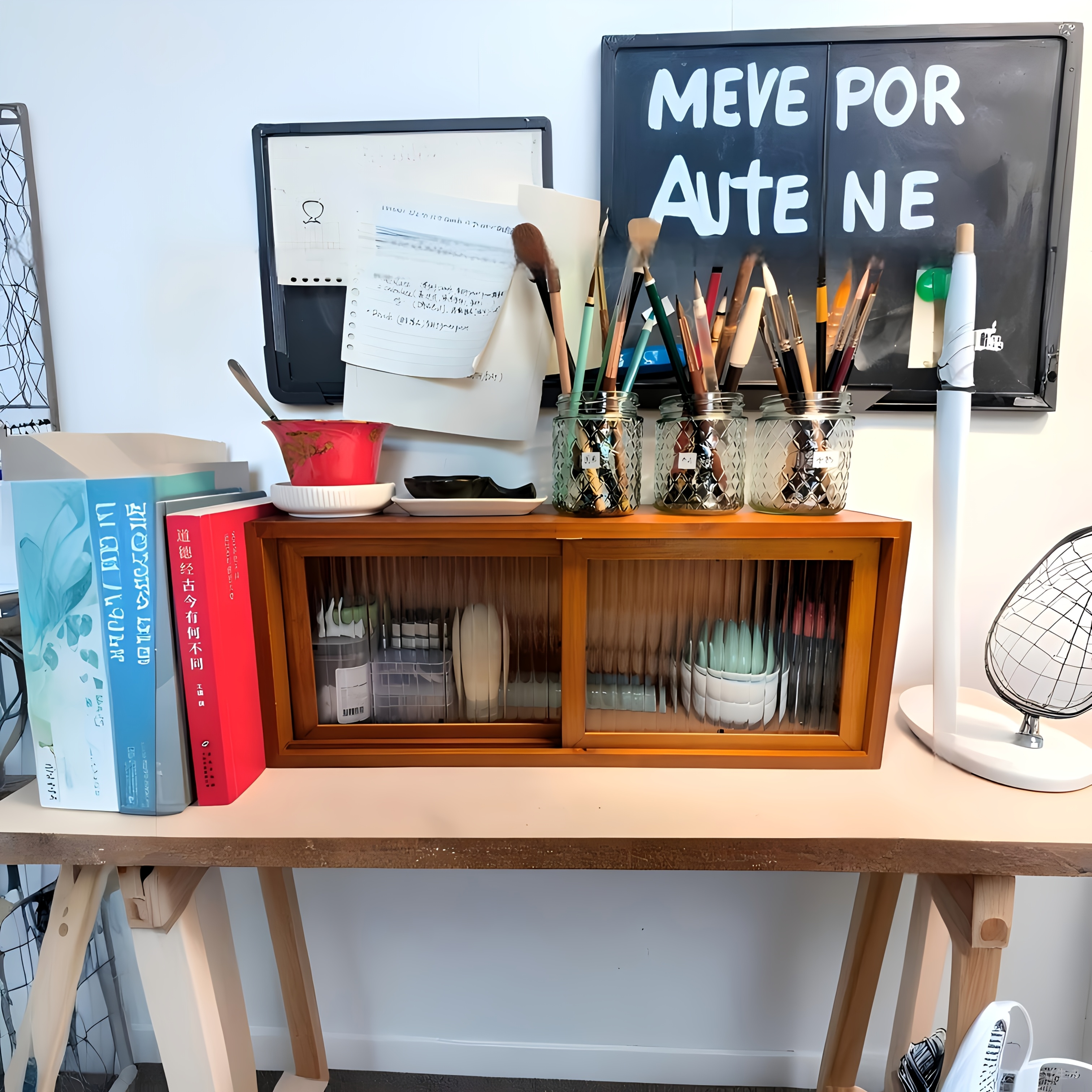 

Desktop Storage Rack, Wall-mounted Storage Box, Rainbow Glass Tea Set, Solid Wood Grid Push-door Storage Cabinet For Tea Sets, Collection Display And Storage, Figurine Display Shelf.